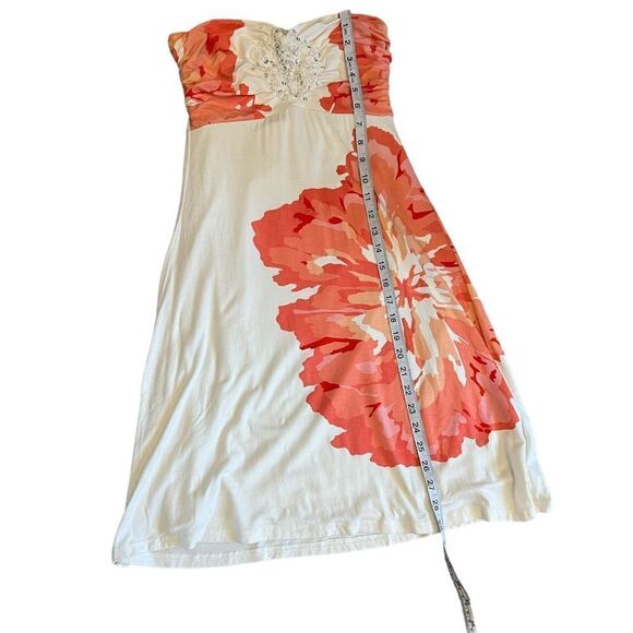 LE CHATEAU Strapless Cream & Floral Graphic Stretch Lined Dress XS - Picture 8 of 10